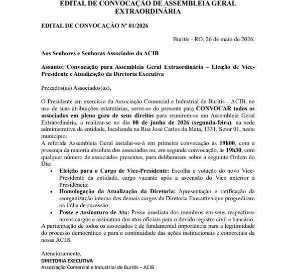 Acib File ACIB convoca associados para Assembleia Geral Extraordinária no dia 8 ...